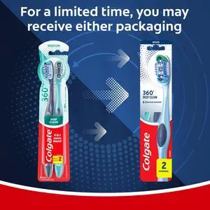 Colgate 360 Deep Clean Toothbrush Pack, Medium Adult Toothbrushes, 2 Pack Colgate 360 Deep Clean Toothbrush Pack, Medium Adult Toothbrushes, 2 Pack
