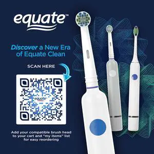 Equate Infinity Power Toothbrush with Antibacterial Replacement Brush Heads, White Equate Infinity Power Toothbrush with Antibacterial Replacement Brush Heads, White