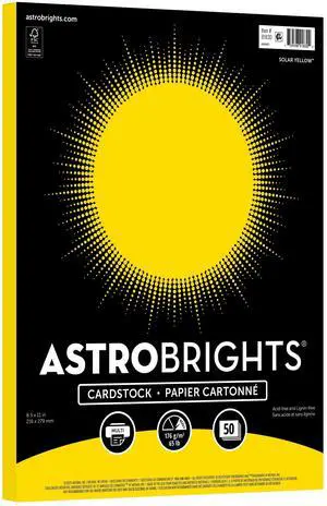Astrobrights Colored Cardstock, 8.5" x 11", 65 lb./176 Gsm, Solar Yellow, 50 Sheets Astrobrights Colored Cardstock, 8.5" x 11", 65 lb./176 Gsm, Solar Yellow, 50 Sheets