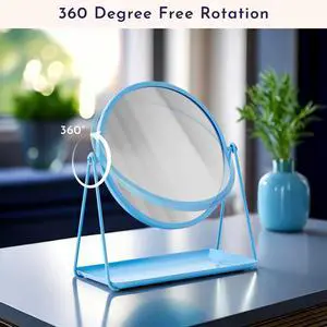 Mainstays by Becky G. & Alejandra Round Tabletop Vanity Mirror with Metal Tray, Blue Mainstays by Becky G. & Alejandra Round Tabletop Vanity Mirror with Metal Tray, Blue