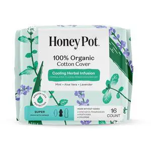 Honey Pot 100% Organic Cotton Cover Cooling Herbal Infusion Super Pads, 16 Count Honey Pot 100% Organic Cotton Cover Cooling Herbal Infusion Super Pads, 16 Count