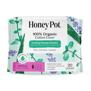 Honey Pot 100% Organic Cotton Cover Cooling Herbal Infusion Regular Pads, 20 Count Honey Pot 100% Organic Cotton Cover Cooling Herbal Infusion Regular Pads, 20 Count