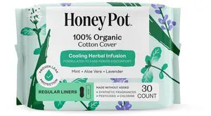 Honey Pot 100% Organic Cotton Cover Cooling Herbal Infusion Regular Liners, 30 count Honey Pot 100% Organic Cotton Cover Cooling Herbal Infusion Regular Liners, 30 count