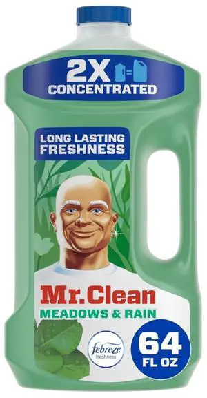 Mr. Clean All Purpose Cleaner, 2X Concentrated Multi Surface with Febreze Meadows & Rain Scent, 64 fl oz Mr. Clean All Purpose Cleaner, 2X Concentrated Multi Surface with Febreze Meadows & Rain Scent, 64 fl oz