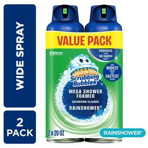 Scrubbing Bubbles Mega Shower Foamer Aerosol, Tough Foaming Bathroom, Tile, Shower & Tub Disinfectant Cleaner, Rainshower, 20 oz, 2 Pack Scrubbing Bubbles Mega Shower Foamer Aerosol, Tough Foaming Bathroom, Tile, Shower & Tub Disinfectant Cleaner, Rainshower, 20 oz, 2 Pack