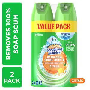 Scrubbing Bubbles Disinfectant Bathroom Shower & Tub Cleaner Grime Fighter Aerosol Spray, Citrus, 20 oz, 2 Pack Scrubbing Bubbles Disinfectant Bathroom Shower & Tub Cleaner Grime Fighter Aerosol Spray, Citrus, 20 oz, 2 Pack