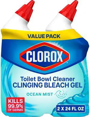 Clorox Toilet Bowl Cleaner Clinging Bleach Gel, Ocean Mist, 24 Fl Oz, Pack of 2 Clorox Toilet Bowl Cleaner Clinging Bleach Gel, Ocean Mist, 24 Fl Oz, Pack of 2