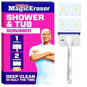 Mr. Clean Magic Eraser Shower & Tub Scrubber Lemon Starter Kit, 1 Scrubber & 2 Foaming Magic Erasers Mr. Clean Magic Eraser Shower & Tub Scrubber Lemon Starter Kit, 1 Scrubber & 2 Foaming Magic Erasers