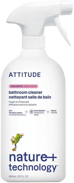 ATTITUDE Bathroom Cleaner Spray 27.1 Fl Oz, EWG Verified, Plant-Based & Vegan, Unscented, Safe for Tiles, Tubs, Shower Walls, Grout ATTITUDE Bathroom Cleaner Spray 27.1 Fl Oz, EWG Verified, Plant-Based & Vegan, Unscented, Safe for Tiles, Tubs, Shower Walls, Grout