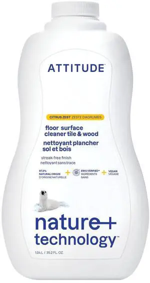 ATTITUDE Floor Cleaner, EWG Verified, Streak-Free, Vegan & Plant-Based, for Tile, Wood & Laminate Floors, Citrus Zest Scent, 35.2 Fl Oz ATTITUDE Floor Cleaner, EWG Verified, Streak-Free, Vegan & Plant-Based, for Tile, Wood & Laminate Floors, Citrus Zest Scent, 35.2 Fl Oz
