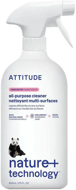 ATTITUDE All Purpose Cleaner Spray 27.1 Fl Oz, Unscented, EWG Verified, Vegan, 94% Plant-Based Ingredients, Streak-Free for Kitchen, Bathroom, Glass & More ATTITUDE All Purpose Cleaner Spray 27.1 Fl Oz, Unscented, EWG Verified, Vegan, 94% Plant-Based Ingredients, Streak-Free for Kitchen, Bathroom, Glass & More