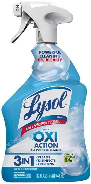 Lysol OXI Action All Purpose Cleaner Spray, Disinfectant, 0% Bleach, 32oz Lysol OXI Action All Purpose Cleaner Spray, Disinfectant, 0% Bleach, 32oz
