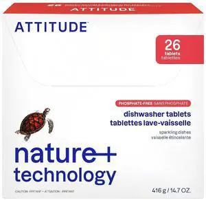 ATTITUDE Dishwasher Pods 26 Count, Plant-Based, Vegan, Phosphate-Free, Naturally Derived, Unscented ATTITUDE Dishwasher Pods 26 Count, Plant-Based, Vegan, Phosphate-Free, Naturally Derived, Unscented