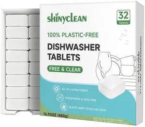 100% Plastic-Free Dishwasher Tablets, Free & Clear, 32 Count 100% Plastic-Free Dishwasher Tablets, Free & Clear, 32 Count