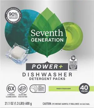 Seventh Generation Power Plus Dishwasher Detergent Packs, Fresh Citrus, 40 Count Seventh Generation Power Plus Dishwasher Detergent Packs, Fresh Citrus, 40 Count
