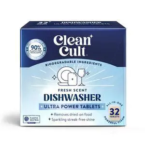Cleancult Ultra Power Dishwasher Detergent Pods, 32 Count, All-in-One, No Plastic Waste, for Sparkling Streak-Free Shine Cleancult Ultra Power Dishwasher Detergent Pods, 32 Count, All-in-One, No Plastic Waste, for Sparkling Streak-Free Shine