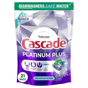 Cascade Platinum Plus Dishwasher Pods ActionPacs with Power of Bleach, 21 Count Cascade Platinum Plus Dishwasher Pods ActionPacs with Power of Bleach, 21 Count