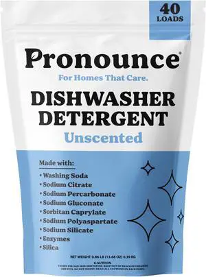 Pronounce Ultra Concentrated Dishwasher Detergent, Fragrance Free, Unscented, 40 Loads, Dishwasher Pods Alternative Pronounce Ultra Concentrated Dishwasher Detergent, Fragrance Free, Unscented, 40 Loads, Dishwasher Pods Alternative