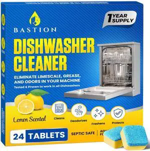 Dishwasher Cleaner Tablets, 24 Tablets (1-Year Supply), Lemon-Scented, Heavy Duty Descaler Pods Dishwasher Cleaner Tablets, 24 Tablets (1-Year Supply), Lemon-Scented, Heavy Duty Descaler Pods