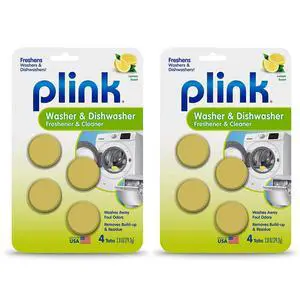Plink Washer and Dishwasher Cleaner and Freshener, 2 Packs of 4 Tablets, Fresh Lemon Scent, Prevents Residue, Removes Odors, Septic-Friendly Plink Washer and Dishwasher Cleaner and Freshener, 2 Packs of 4 Tablets, Fresh Lemon Scent, Prevents Residue, Removes Odors, Septic-Friendly
