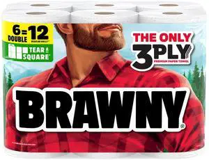 Brawny Tear-A-Square Paper Towels 3-Ply, 6 Double Rolls (12 Regular Rolls) Brawny Tear-A-Square Paper Towels 3-Ply, 6 Double Rolls (12 Regular Rolls)