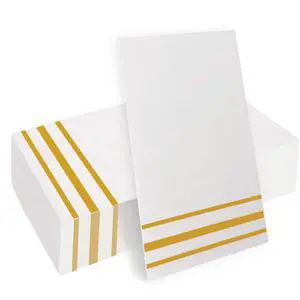 Disposable Paper Napkins 50 Pack, White and Gold, Absorbent Dinner Guest Towels for Bathroom, Wedding, Kitchen, Party, Event Decorative Disposable Paper Napkins 50 Pack, White and Gold, Absorbent Dinner Guest Towels for Bathroom, Wedding, Kitchen, Party, Event Decorative