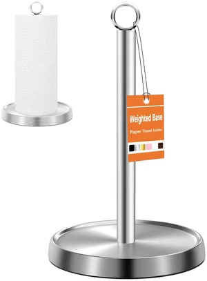 Countertop Paper Towel Holder, Stainless Steel, Weighted Non-Slip Base, Fits Standard and Jumbo Rolls, Freestanding Stand for Kitchen Bathroom Decor, Silver Countertop Paper Towel Holder, Stainless Steel, Weighted Non-Slip Base, Fits Standard and Jumbo Rolls, Freestanding Stand for Kitchen Bathroom Decor, Silver