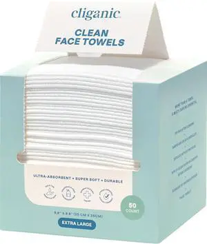 Cliganic Face Towels XL Disposable Makeup Remover Soft Dry Wipes 50 Count Cliganic Face Towels XL Disposable Makeup Remover Soft Dry Wipes 50 Count