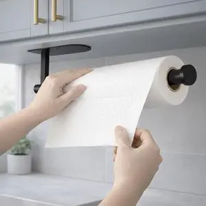 SUS304 Stainless Steel Paper Towel Holder, Self Adhesive or Screw Mounting, Black Wall Mount Under Cabinet for Kitchen, Counter, Bathroom SUS304 Stainless Steel Paper Towel Holder, Self Adhesive or Screw Mounting, Black Wall Mount Under Cabinet for Kitchen, Counter, Bathroom