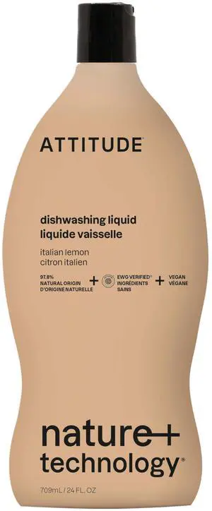 ATTITUDE Dish Soap, EWG Verified, Plant-Based & Vegan Dishwashing Liquid, Naturally Derived, Italian Lemon Scent, 24 Fl Oz ATTITUDE Dish Soap, EWG Verified, Plant-Based & Vegan Dishwashing Liquid, Naturally Derived, Italian Lemon Scent, 24 Fl Oz