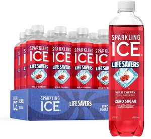 Sparkling Ice LIFESAVERS Wild Cherry Zero Sugar Flavored Sparkling Water, with Vitamins and Antioxidants, No Artificial Dyes, Low Calorie, 17 fl oz Bottles (Pack of 12) Sparkling Ice LIFESAVERS Wild Cherry Zero Sugar Flavored Sparkling Water, with Vitamins and Antioxidants, No Artificial Dyes, Low Calorie, 17 fl oz Bottles (Pack of 12)