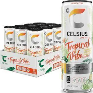 CELSIUS Sparkling Tropical Vibe 12 Fl Oz (Pack of 12) Functional Essential Energy Drink CELSIUS Sparkling Tropical Vibe 12 Fl Oz (Pack of 12) Functional Essential Energy Drink