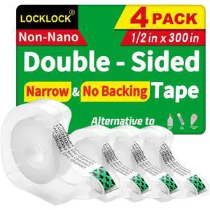 Double Sided Tape, Light Duty Permanent, with Dispenser, Narrow Width, Translucent, 4 Pack, 1/2 x 300 Inches, for Crafts, Arts, Gift Wrapping, Office & School Supplies Double Sided Tape, Light Duty Permanent, with Dispenser, Narrow Width, Translucent, 4 Pack, 1/2 x 300 Inches, for Crafts, Arts, Gift Wrapping, Office & School Supplies