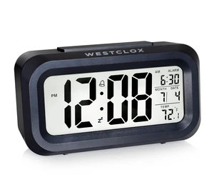 Westclox Black Digital Alarm Clock with Day/Date Display and LED Backlight - Battery Operated Westclox Black Digital Alarm Clock with Day/Date Display and LED Backlight - Battery Operated
