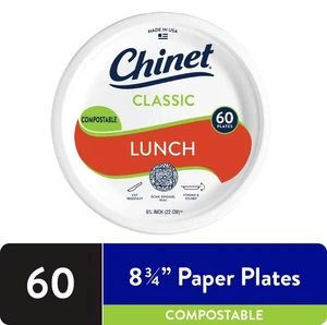 Chinet Classic Premium Lunch Paper Plates, 8 3/4", White, 60 Count Chinet Classic Premium Lunch Paper Plates, 8 3/4", White, 60 Count