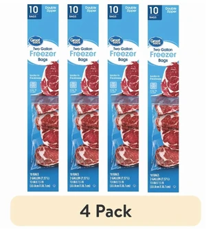 Great Value Double Zipper 2 Gallon Freezer Bag, 4 Pack, 10 Count Great Value Double Zipper 2 Gallon Freezer Bag, 4 Pack, 10 Count