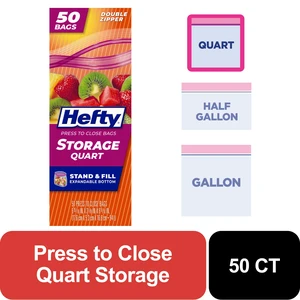 Hefty Press to Close Quart Storage Bags, 50 Count Hefty Press to Close Quart Storage Bags, 50 Count
