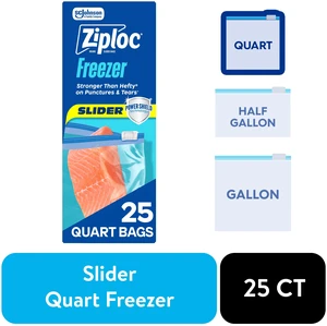 Ziploc Quart Freezer Slider Food Storage Bags, Power Shield Technology, 25 Count Ziploc Quart Freezer Slider Food Storage Bags, Power Shield Technology, 25 Count