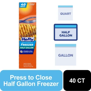 Hefty Press to Close Half Gallon Freezer Bags, 40 Count Hefty Press to Close Half Gallon Freezer Bags, 40 Count