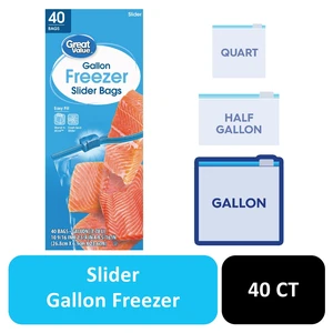 Great Value Freezer Guard Gallon Slide Zipper Freezer Bags, 40 Count Great Value Freezer Guard Gallon Slide Zipper Freezer Bags, 40 Count