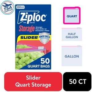 Ziploc Slider Quart Food Storage Bags, Power Shield Technology, Zipper, 50 Count Ziploc Slider Quart Food Storage Bags, Power Shield Technology, Zipper, 50 Count