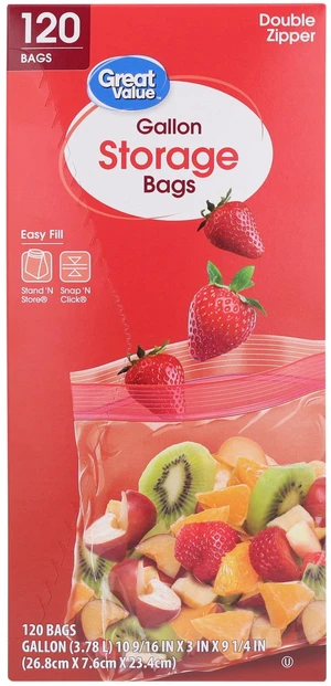 Great Value Double Zipper Gallon Storage Bags, 120 Count Great Value Double Zipper Gallon Storage Bags, 120 Count