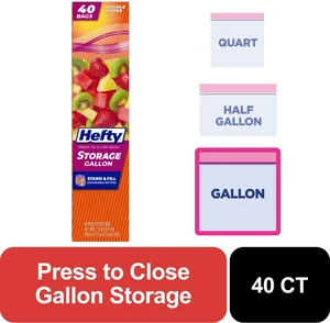 Hefty Press to Close Gallon Storage Bags, 40 Count Hefty Press to Close Gallon Storage Bags, 40 Count