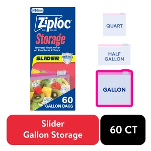 Ziploc Food Storage Slider Gallon Bags with Power Shield Technology and Expandable Bottom, 60 Count Ziploc Food Storage Slider Gallon Bags with Power Shield Technology and Expandable Bottom, 60 Count