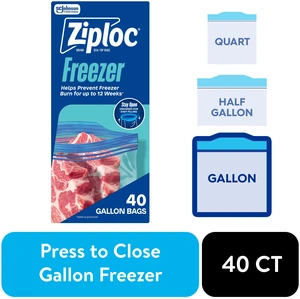 Ziploc Freezer Food Storage Bags, Grip 'n Seal Technology, Zipper, Gallon, 40 Count Ziploc Freezer Food Storage Bags, Grip 'n Seal Technology, Zipper, Gallon, 40 Count