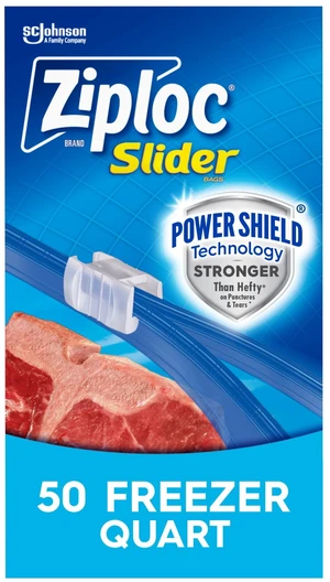 Ziploc Slider Freezer Bags, Quart, with Power Shield Technology, 50 Count Ziploc Slider Freezer Bags, Quart, with Power Shield Technology, 50 Count