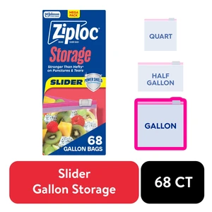 Ziploc Brand Storage Slider Gallon Bags, 68Count, Power Shield Technology, Expandable Bottom Ziploc Brand Storage Slider Gallon Bags, 68Count, Power Shield Technology, Expandable Bottom