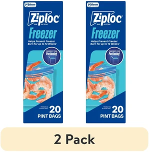 Ziploc Pint Freezer Food Storage Bags with Grip 'n Seal Technology, Zipper, 2 Pack (20 Count) Ziploc Pint Freezer Food Storage Bags with Grip 'n Seal Technology, Zipper, 2 Pack (20 Count)