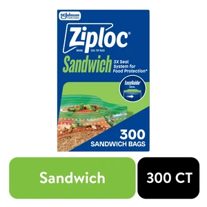 Ziploc EasyGuide Texture Grip 'n Seal Technology Sandwich Bags, Food Storage, Zipper, 300 Count Ziploc EasyGuide Texture Grip 'n Seal Technology Sandwich Bags, Food Storage, Zipper, 300 Count