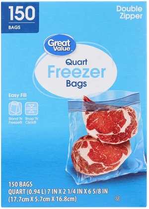 Great Value Double Zipper Quart Freezer Bags, 150 Count Great Value Double Zipper Quart Freezer Bags, 150 Count